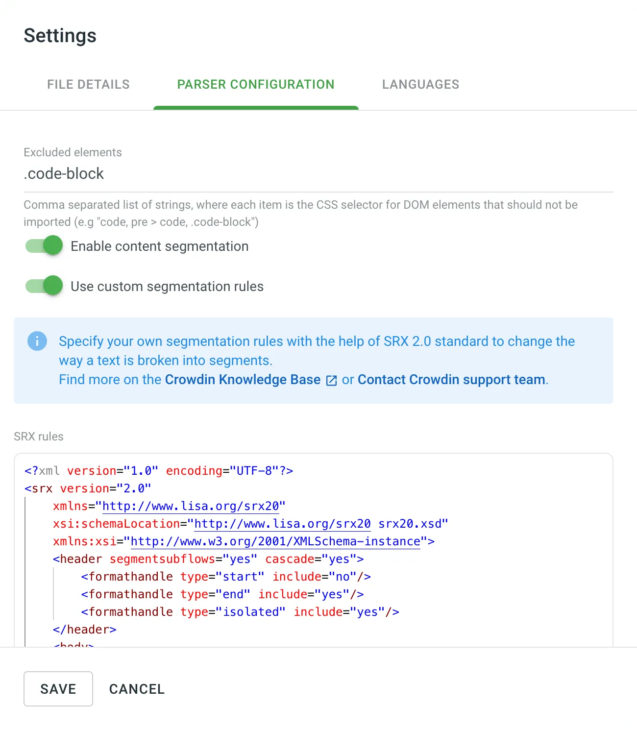 File parser configuration